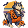 Halloween bockige Katze im Kürbis
