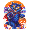 Halloween Vampir-Katze vor Retro-Sonne