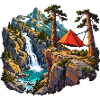 Felskessel-Camp mit Hängezelt und Wasserfall