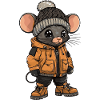 Maus mit Winterjacke und Mütze