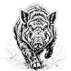 Wilder Wildschwein Linienzeichnung