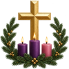 Adventskranz mit Kreuz und Kerzen
