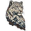 Leopardenkopf vor Berglandschaft