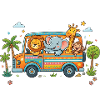 Safari Freunde im bunten Van