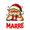Weihnachtsblas-Katze trinkt ihren Becher