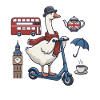 Gans auf Scooter: Britische Reise-Ästhetik