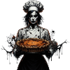 Gruselige Köchin mit Kürbiskuchen