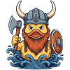 Viking-Ente mit Axt und Wellen