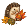 Süßer Igel näht Herbstblätter