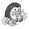 Süßer Igel näht Herbstblätter