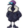 Rabe mit Winterjacke und Sonnenbrille