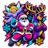 Neon-Weihnachtsabenteuer mit Santa und Elch