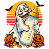 Halloween-Geist Stillmama vor Retro-Sonne