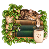Katzenruhe auf Bücherstapel
