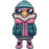 Eule mit Winterjacke und Sonnenbrille