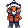 Tiger mit Winterjacke und Mütze