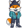 Fuchs mit Winterjacke und Mütze