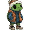 Schildkröte mit Winterjacke und Mütze