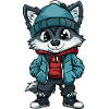 Wolf mit Winterjacke und Mütze