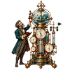 Steampunk-Erfinder mit Weltkugel-Uhr