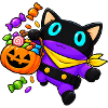Halloween-Katze mit JackoLantern-Korb