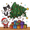Katze schiebt Weihnachtsbaum