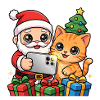 Weihnachts-Selfie: Weihnachtsmann und Katze