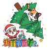 Weihnachtskatze zwischen Baum und Geschenken