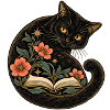 Schwarze Katze und Blütenbuch