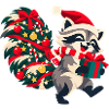 Fröhlicher Waschbär mit Weihnachtsmütze