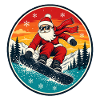 Cooler Weihnachtsmann beim Snowboarden Retro