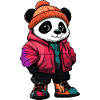 Panda mit Winterjacke und Mütze