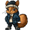 Eichhörnchen mit Winterjacke und Mütze