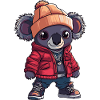 Koala mit Winterjacke und Mütze