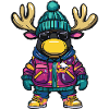 Elch mit Winterjacke und Sonnenbrille