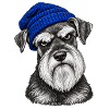 Hund mit blauem Strickhut