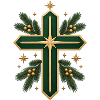 Weihnachtskreuz mit Goldrand und Tannengrün