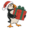 Weihnachts-Papageitaucher mit einem Geschenk