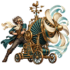 Steampunk-Erfinder an der Windmaschine