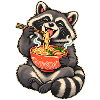 Süßer Waschbär mit Ramen und Essstäbchen