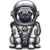 Mops im Raumanzug – Schwarz-Weiß
