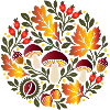 Herbstmotiv mit Pilzen und Hagebutten