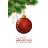 Weihnachtskugel hängt an einem Kiefernzweig.