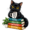 Nerdy Katze mit Kaffee und Büchern
