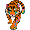 Neonfarben Tiger im Sprung