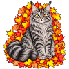 Herbstkatze auf Blätterkranz