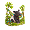 Kleiner Tapir am bunten Hängemattenlager