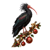 Waldrapp mit rubinroten Weihnachtskugeln