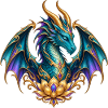 Lotusdrache – Türkiser Fantasy-Drache in Gold