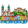 Passau Skyline im bunten Wachsmalstil